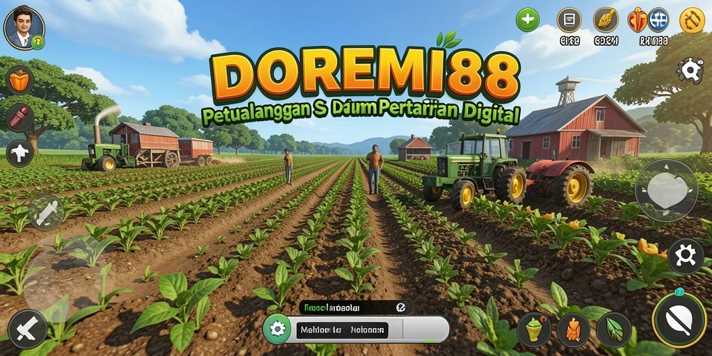 Tampilan gameplay seru DOREMI88 dengan pertanian yang menawan.