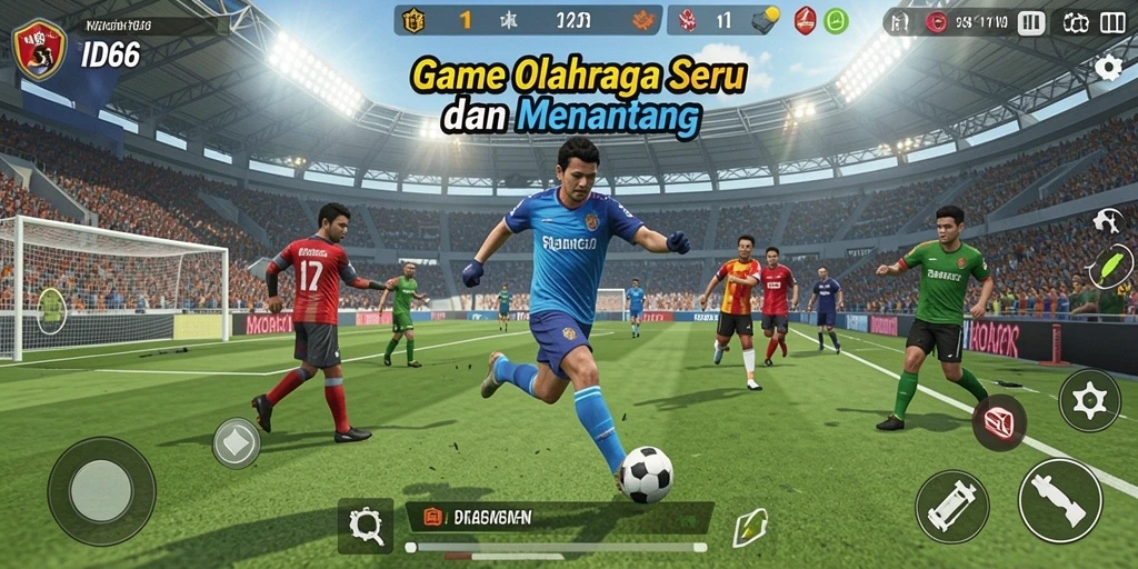 Tampilan screenshot utama ID66 menunjukkan aksi seru di berbagai olahraga.