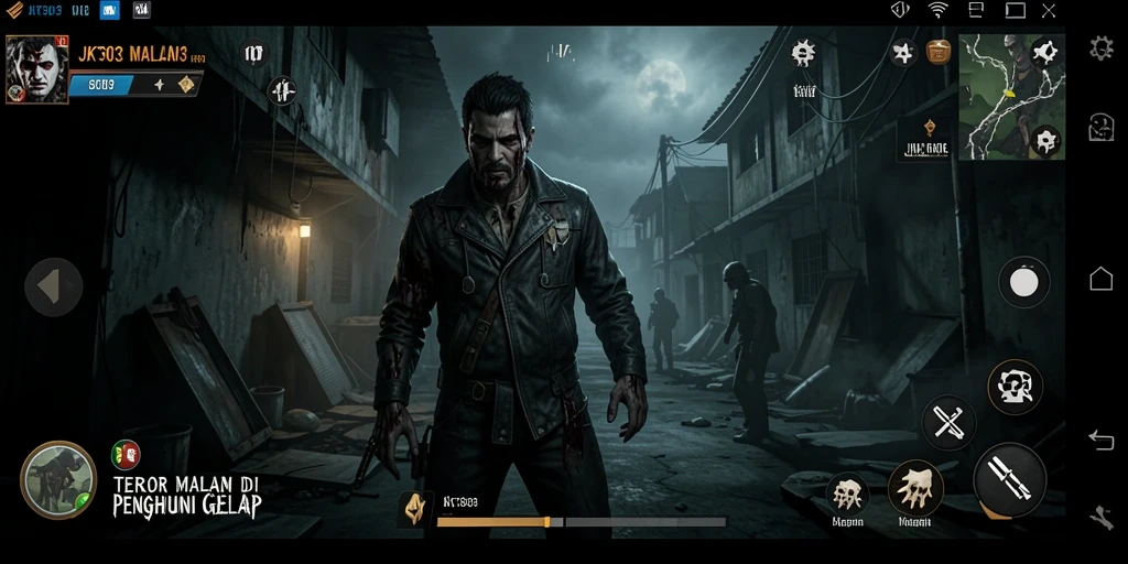 Screenshot utama JKT303 menampilkan atmosfer menyeramkan dalam gameplay.