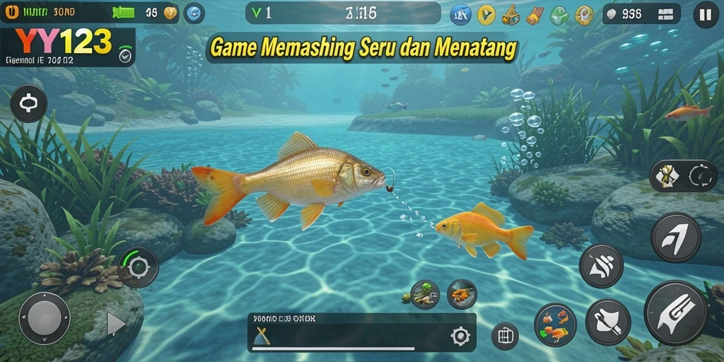 Tampilan gameplay YY123 yang menarik saat memancing ikan.